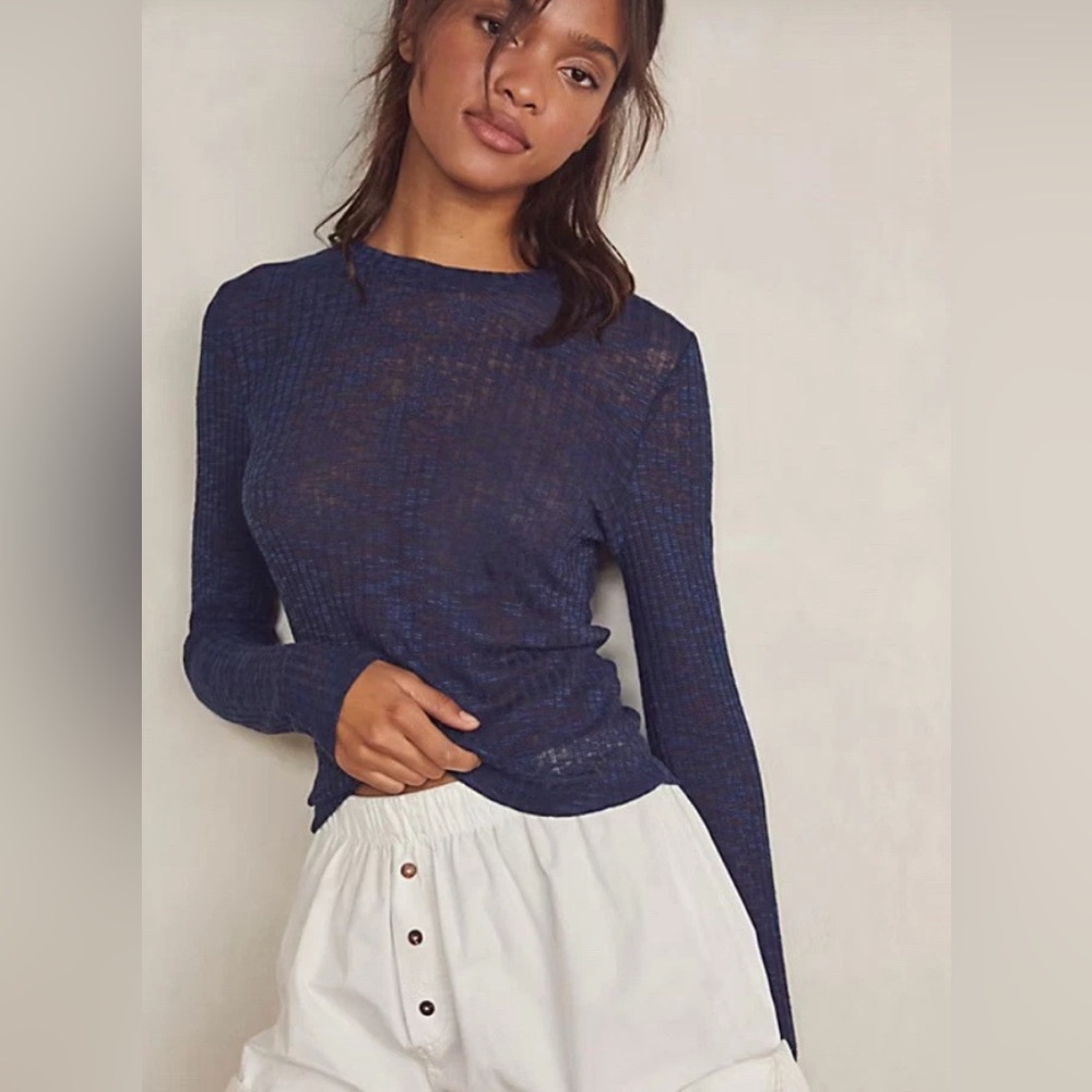 FREE PEOPLE Aura Layering Top in Deep Blue Sz S EUC